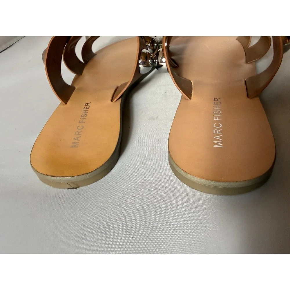 Marc Fisher Bryte 2 Slide Sandals Brown Faux Leather Silver Studded Size 6M